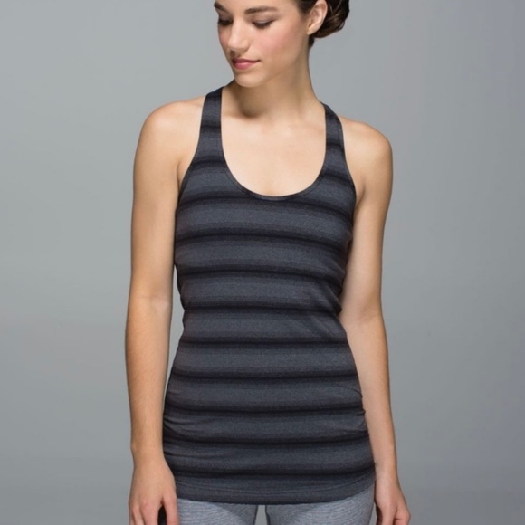 Lululemon Cool Racerback Capilano Stripe Heathered Deep Coal Black tank top Sz 6 - Picture 12 of 12